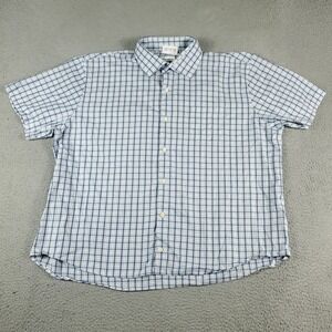Peter Millar Shirt Mens Size 2XL Blue Plaid Casual Button Up Short Sleeve*